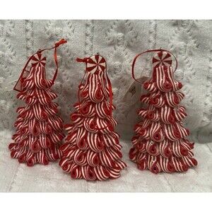 4.5" Tall Peppermint Swirl Ribbon Candy Christmas Tree Ornaments 3pc VINTAGE